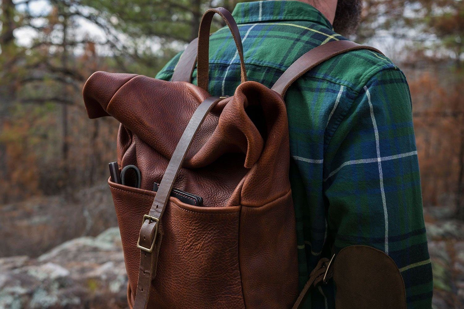 Artisan Roll-Top Rucksack Backpack - Premium Saddle Leather with Adjustable Straps | EternaMuhan Craft - EternaMuhan