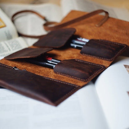 EternaMuhan Dual Pen Leather Wallet – The Writer's Luxe Companion - EternaMuhan