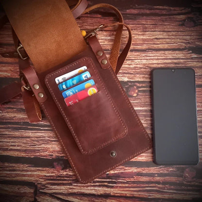 EternaMuhan Leather Phone Pouch & Cardholder - Boho Chic Meets Urban Functionality - EternaMuhan