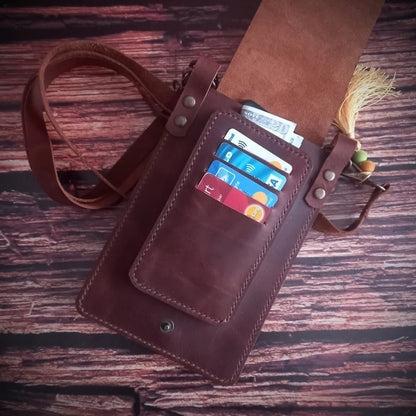 EternaMuhan Leather Phone Pouch & Cardholder - Boho Chic Meets Urban Functionality - EternaMuhan