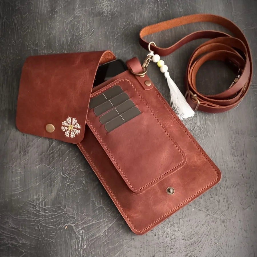 EternaMuhan Leather Phone Pouch & Cardholder - Boho Chic Meets Urban Functionality - EternaMuhan