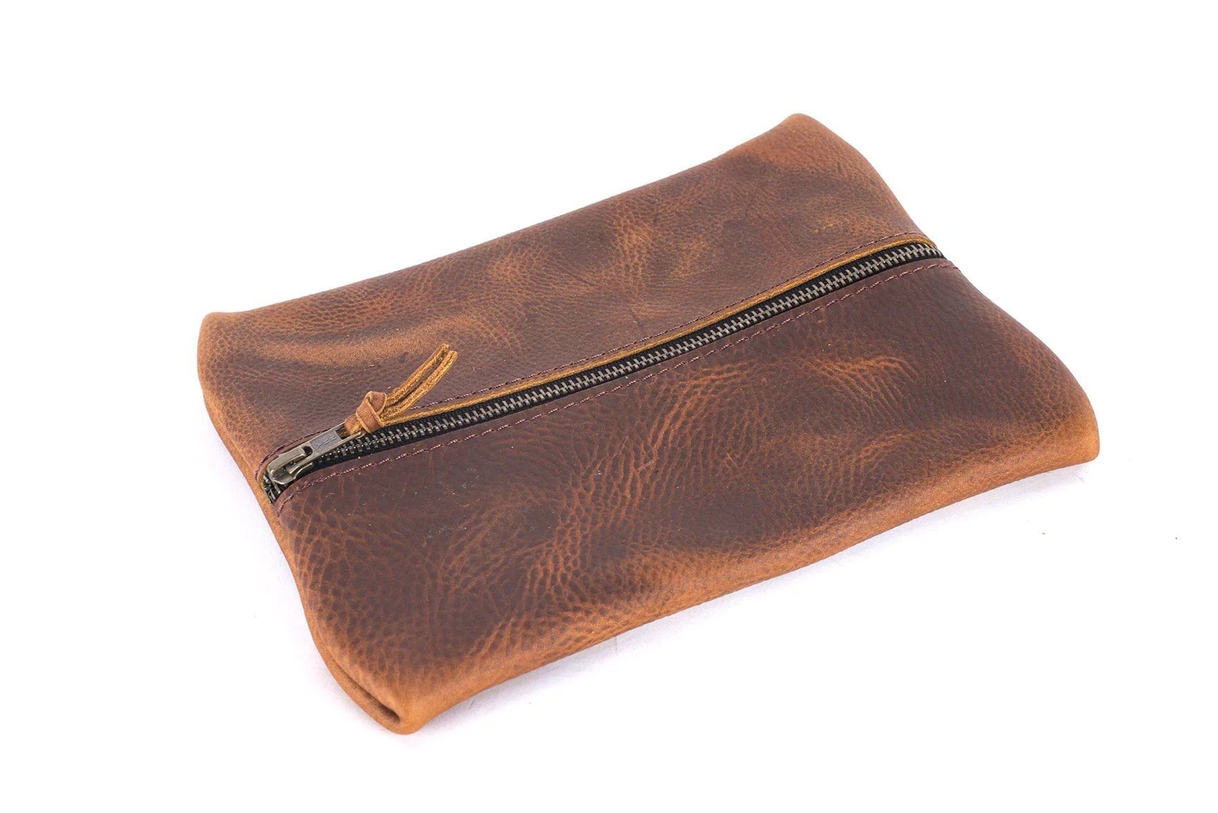 Minimalist Leather Pouch with Zipper - Streamlined Saddle Leather Carryall | EternaMuhan Handmade - EternaMuhan