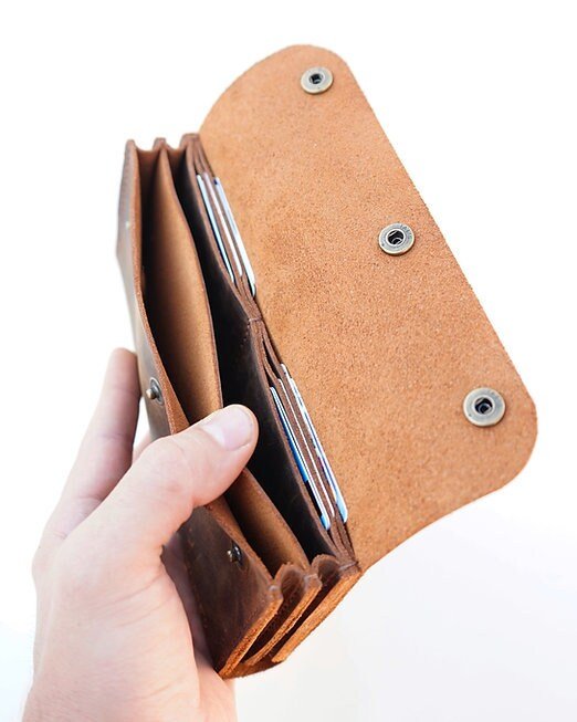 Rustic Leather Card Holder - Slim & Secure Snap Wallet for Cards and Cash - Handmade Artistry by EternaMuhan - EternaMuhan