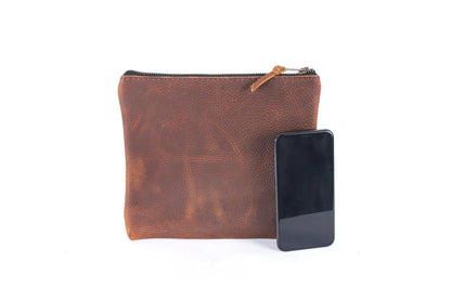 Sophisticated Leather Zip Pouch - Elegant Top Zippered Organizer | EternaMuhan Craftsmanship - EternaMuhan