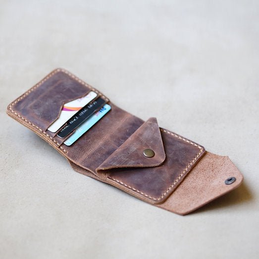 Versatile Foldable Cardholder with Coin Pouch - Handmade Leather Wallet for Cards and Cash - EternaMuhan - EternaMuhan