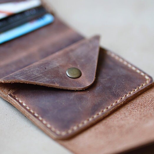 Versatile Foldable Cardholder with Coin Pouch - Handmade Leather Wallet for Cards and Cash - EternaMuhan - EternaMuhan