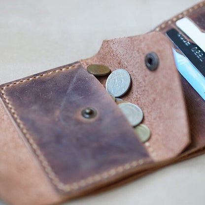 Versatile Foldable Cardholder with Coin Pouch - Handmade Leather Wallet for Cards and Cash - EternaMuhan - EternaMuhan