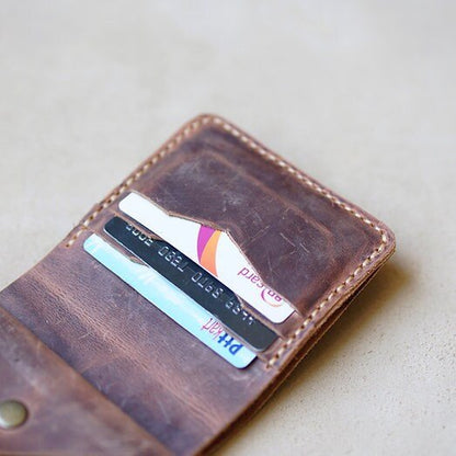 Versatile Foldable Cardholder with Coin Pouch - Handmade Leather Wallet for Cards and Cash - EternaMuhan - EternaMuhan