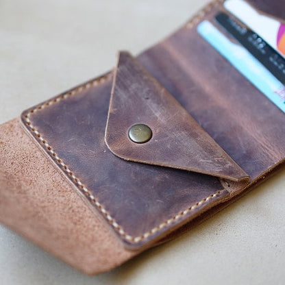 Versatile Foldable Cardholder with Coin Pouch - Handmade Leather Wallet for Cards and Cash - EternaMuhan - EternaMuhan